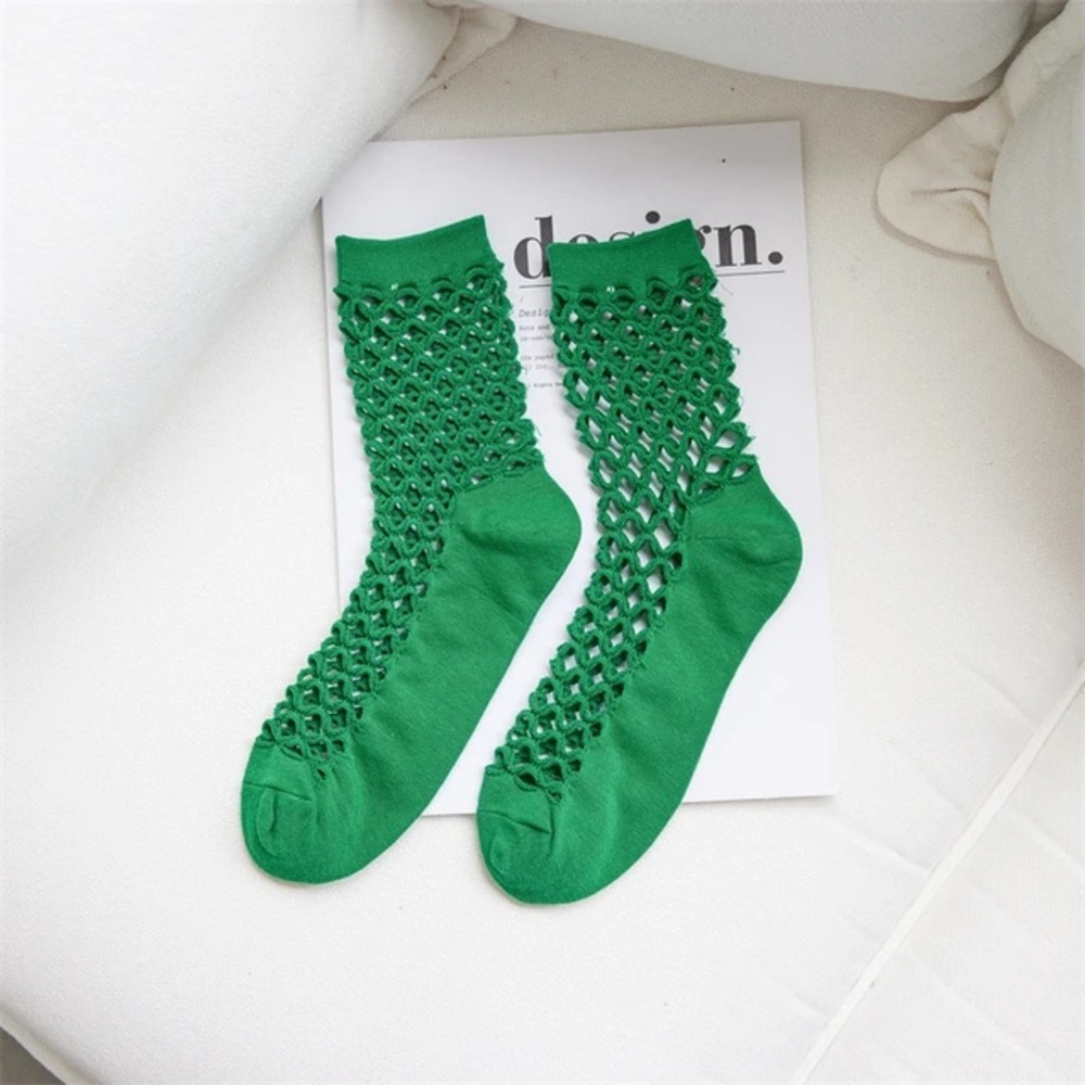 Cutout Cute Green Socks hollow fish net decorative modern